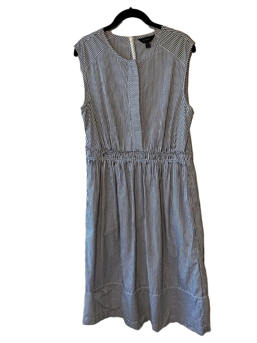 J. Crew Tall Blue and White Striped Sleeveless Elastic Waist Midi Dress 8T